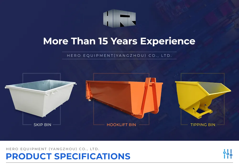 12FT Heavy Duty Roll off Dumpster Open Top Hook Lift Container for Garbage Truck