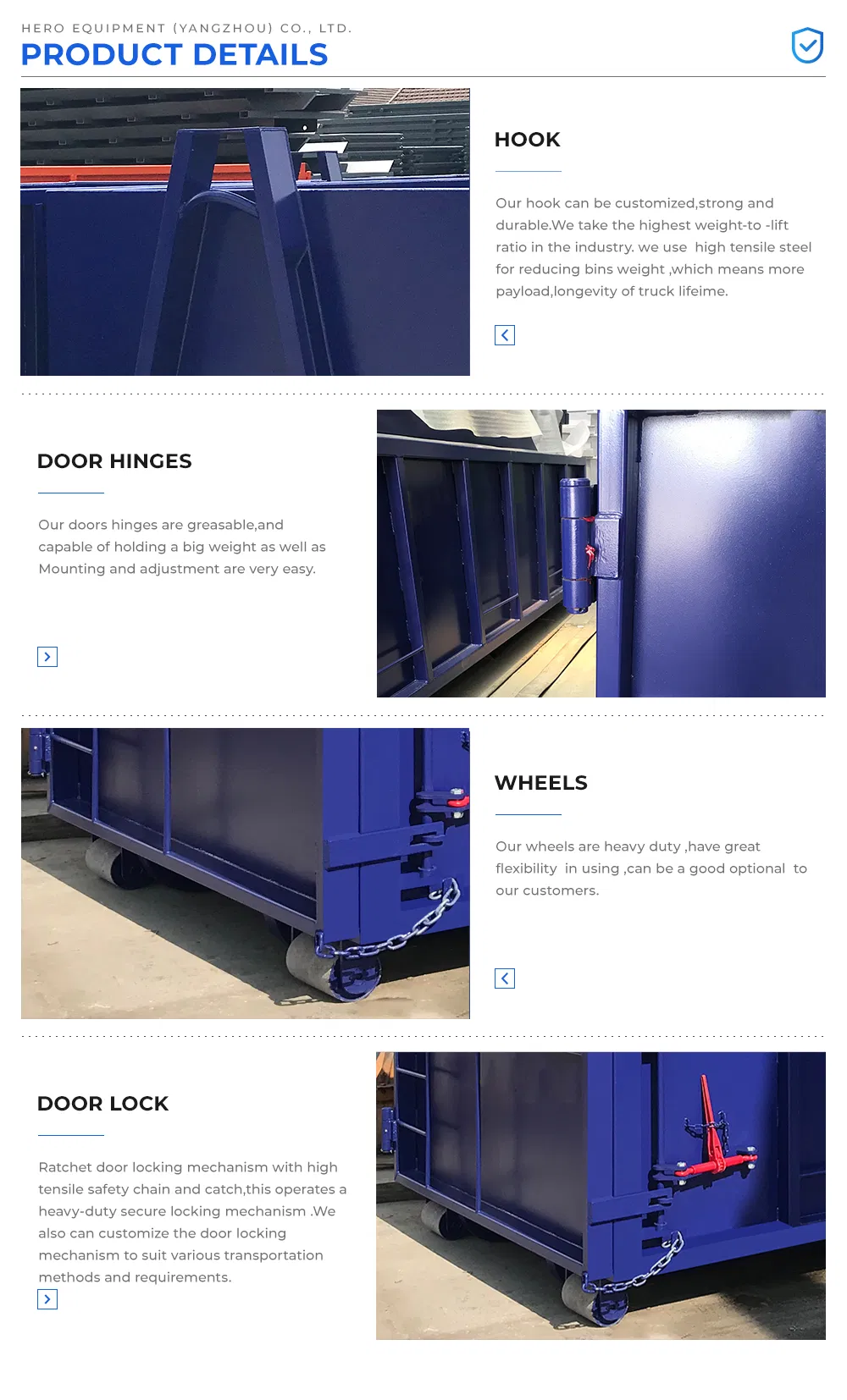 12FT Heavy Duty Roll off Dumpster Open Top Hook Lift Container for Garbage Truck