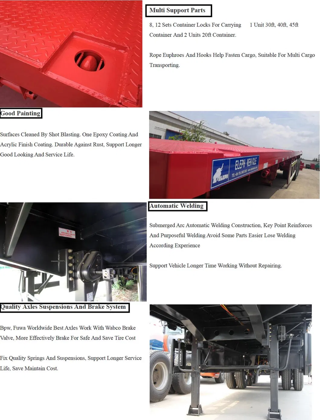 2 Axles Truck 40-60mt 40FT Container Flatbed Semi Trailer