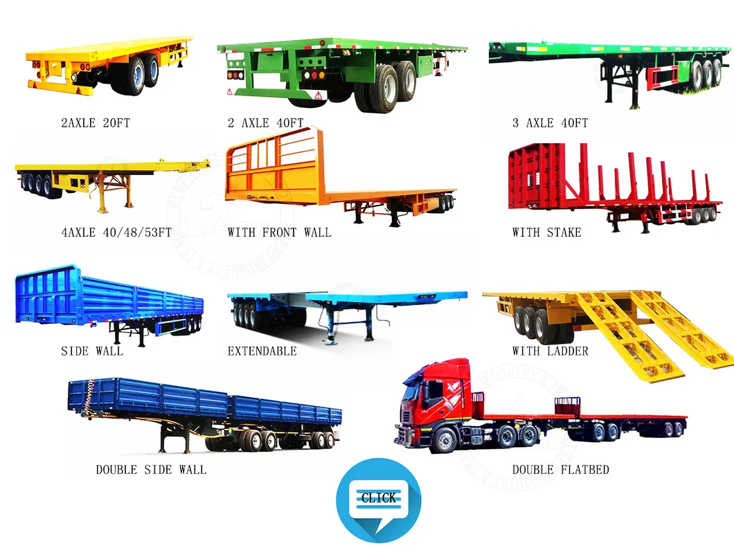 2 Axles Truck 40-60mt 40FT Container Flatbed Semi Trailer