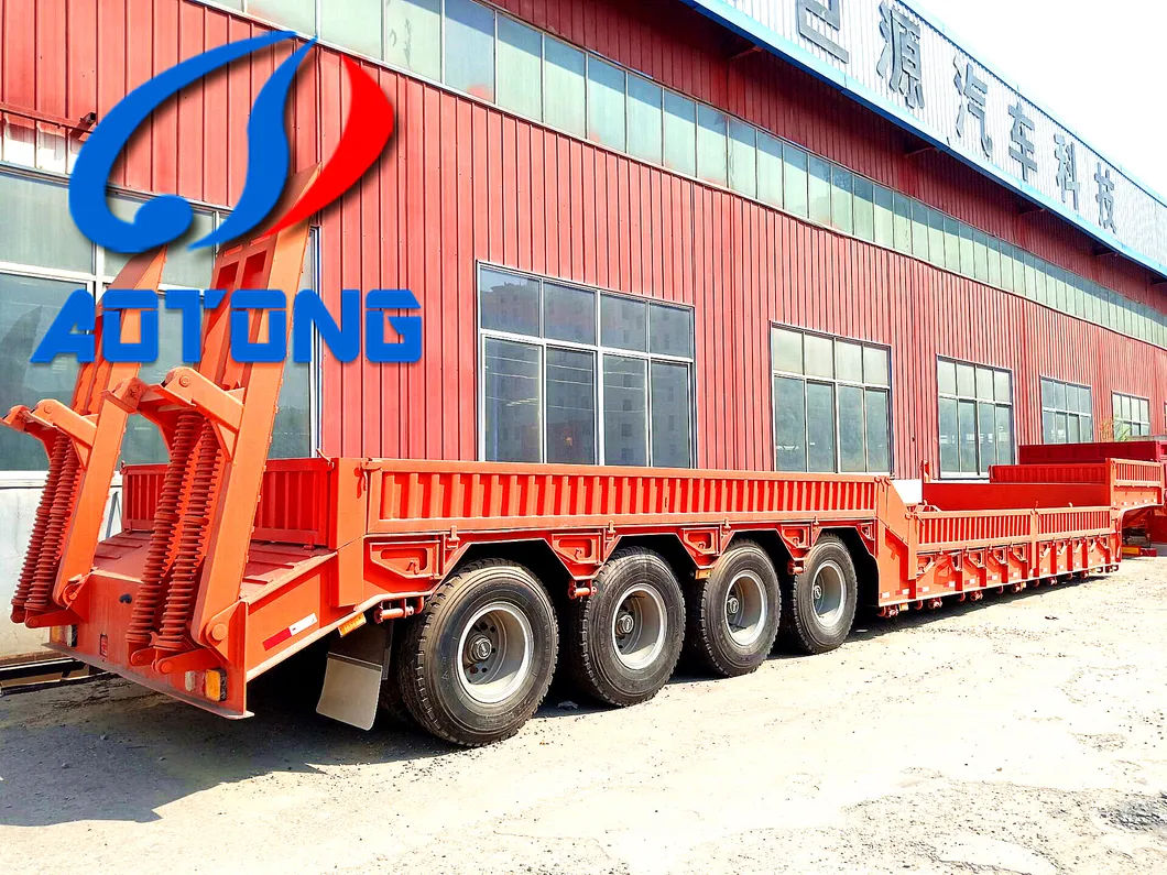 4 Axles Hot Sale Lowbed Semi Trailer with Rotating Side-Support