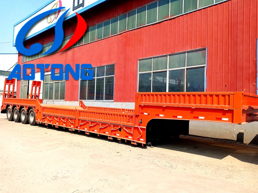 4 Axles Hot Sale Lowbed Semi Trailer with Rotating Side-Support