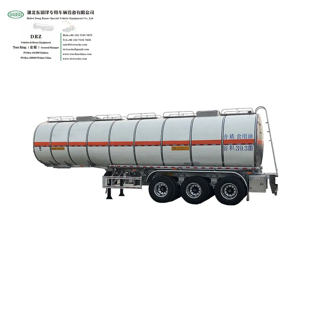 Aluminum Tanker Trailer 36000L~42000L 3 Axle Transport Food Cooking Oil Edible Oil