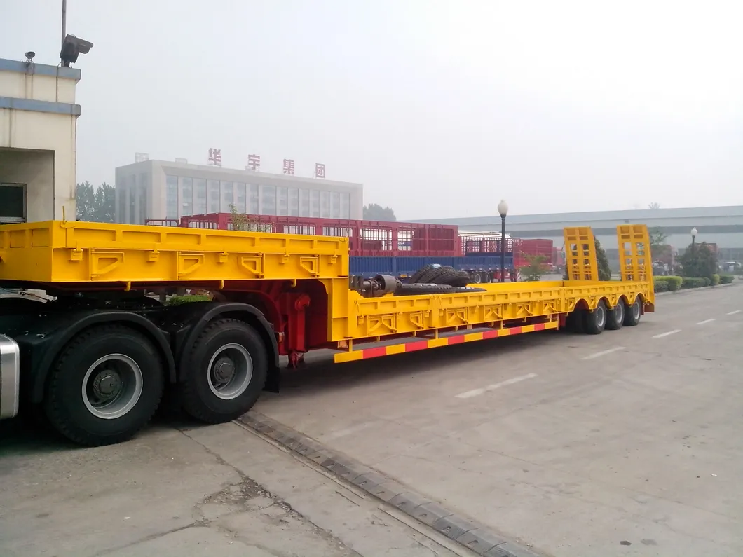 Container Trailer Truck Semi 3 Axles Lowboy Trailer Lowboy Semi Trailer