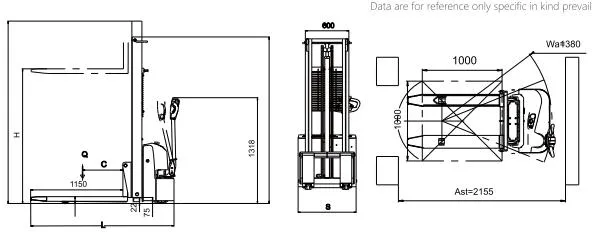 DC Motor CE Hydraulic Electric Stacker with 125*50mm Additional Wheels