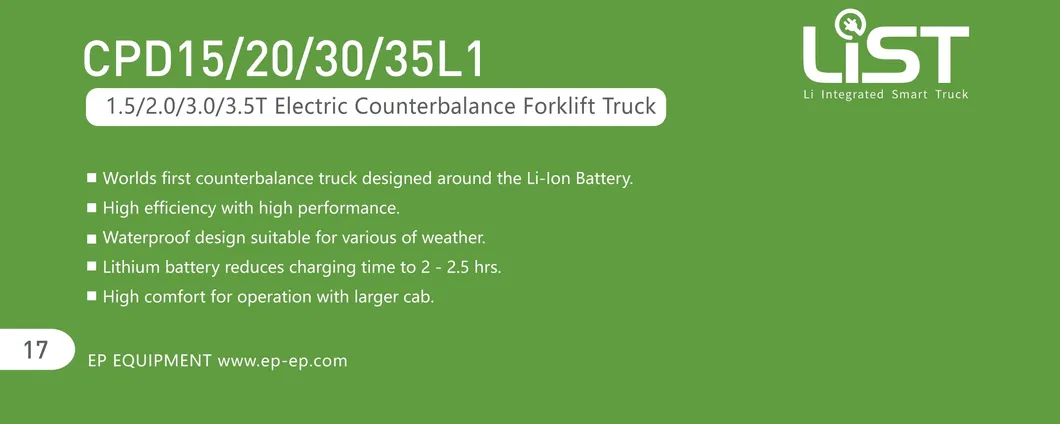 Ep 1500kg 2000kg 3000kg 3500kg Electric Forklift Truck with Lithium Battery