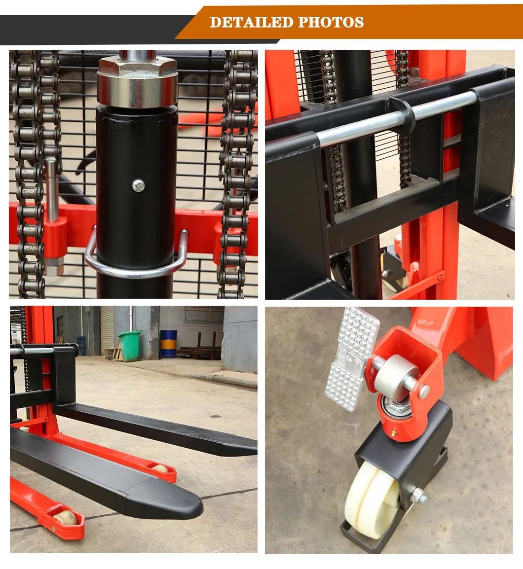Hand Pallet Lifter Stacker Forklift Hydraulic Wide Straddle 1-2 Ton Manual Stacker with Adjustable Leg