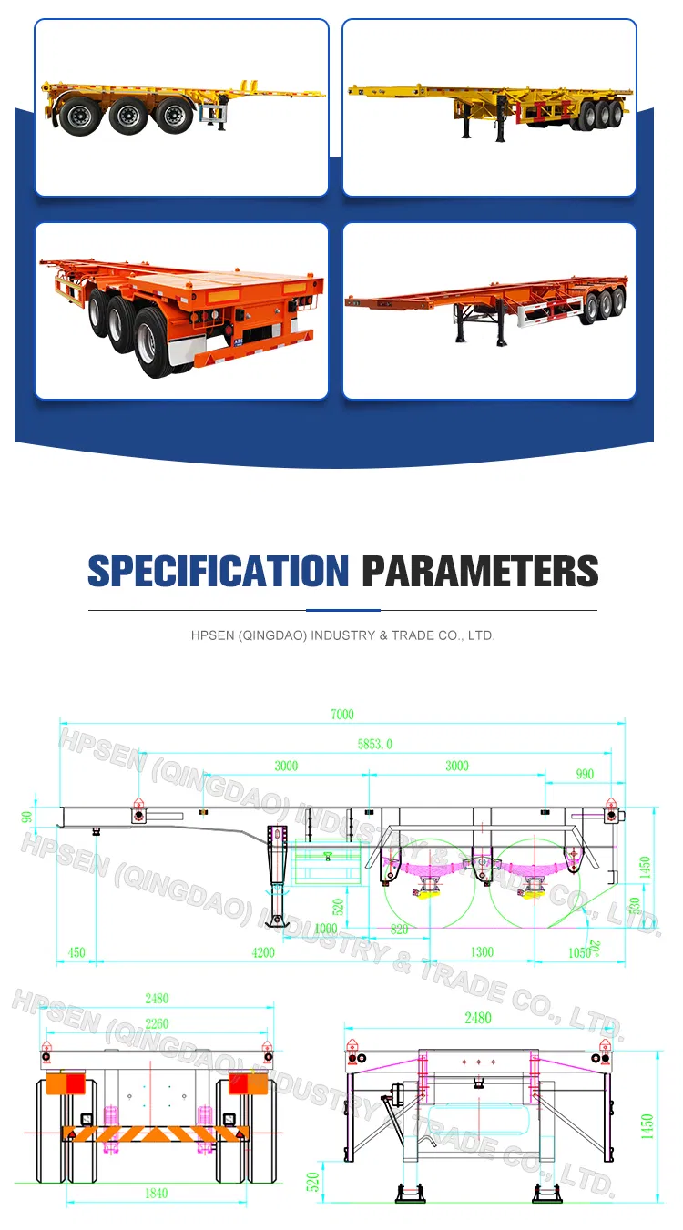 Low Price 20fr 40fr 45hc Truck Chassis Container Semi Trailer for Philippines
