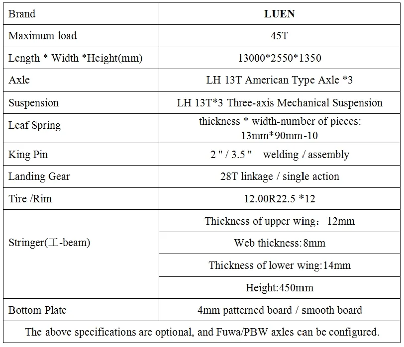 Luen 13000*2550*1650 Flatbed Equipment Transport Semi Truck Trailer with Twist Lock