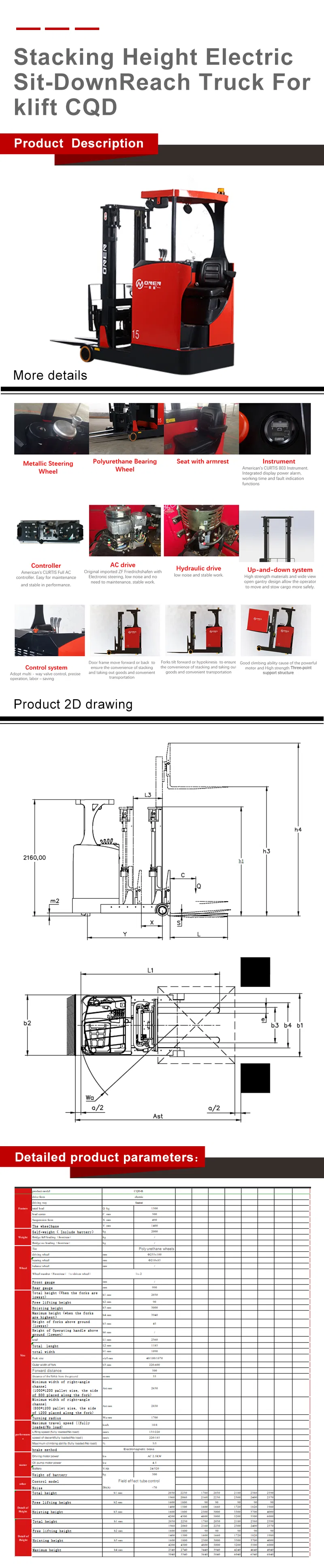New 5000mm Jiangmen Cqd-B Electric Warehouse Forklift with Factory Price