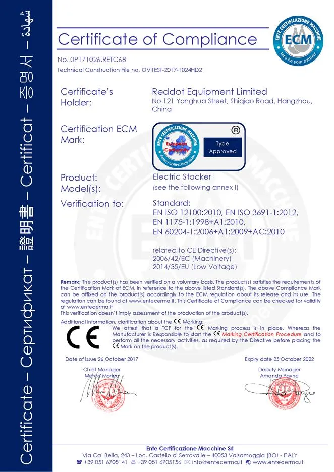 Redlift CE Certification 2000kg 2ton Capacity Pallet Jack Battery Small Electric Pallet Truck