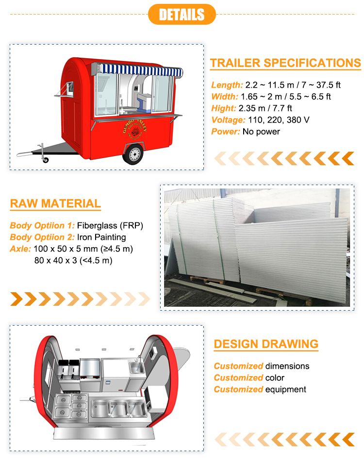 Tune 230cm Length Mobile Food Trailer Hot Dog Mobile Food Cart Snack Food Carts CE Approved